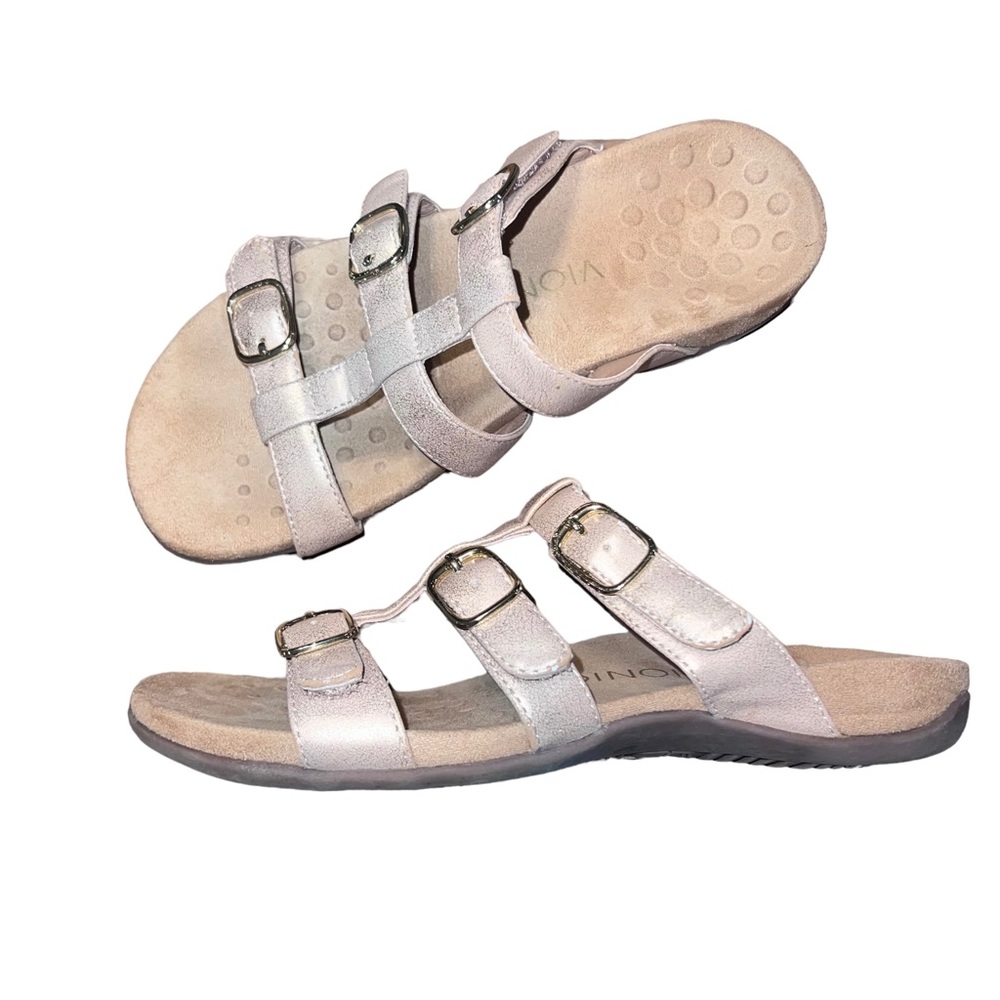 Vionic Misa Rose Gold Metallic Slide Sandal